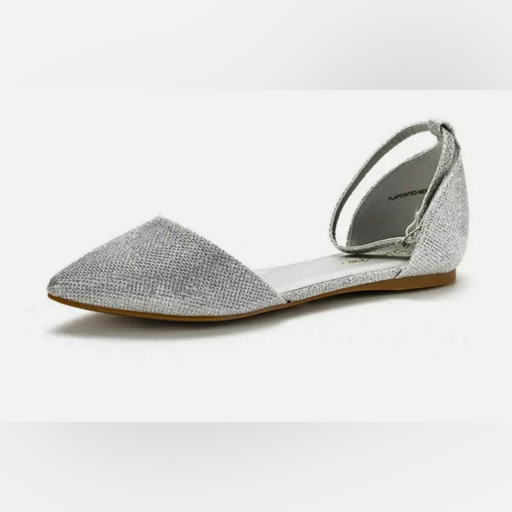 DREAM PAIRS SILVER FLATS WITH ANKLE STRAP